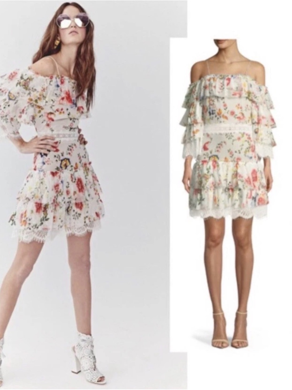Alice + Olivia Pale Blue Floral Dress with Lace Trim - Picture 3 of 4